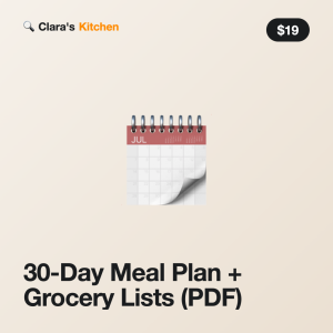 30-Day Meal Plan + Grocery Lists (PDF)